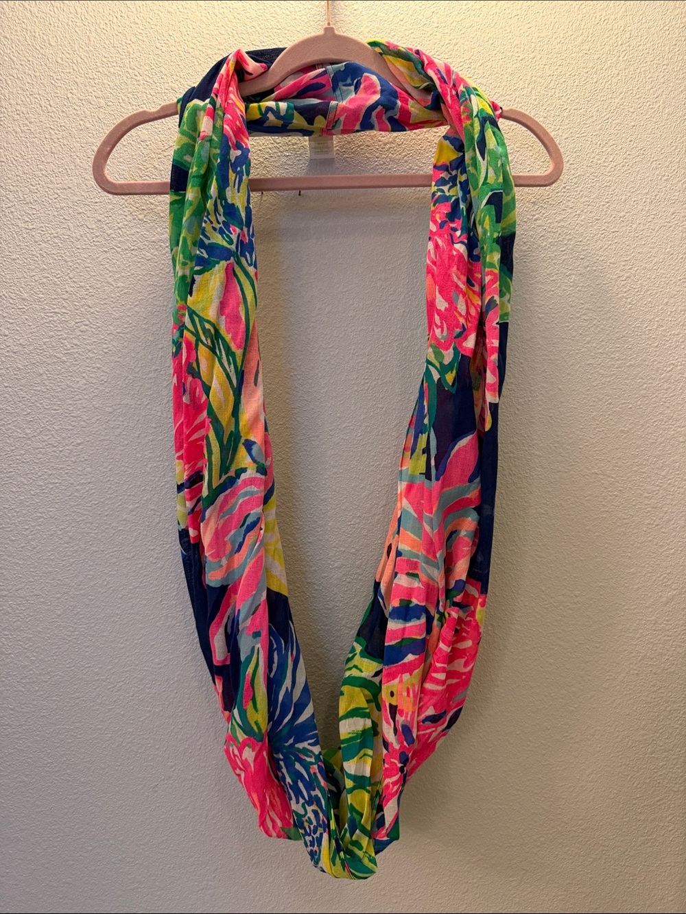 Vibrant Floral Infinity Scarf in Pink & Navy